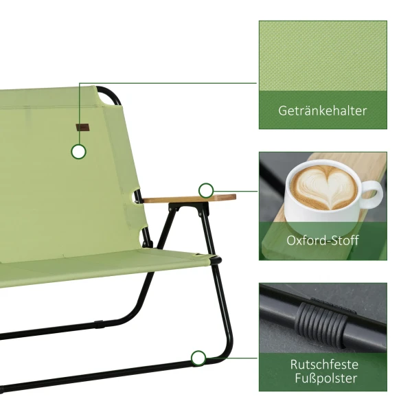 Campingstoel 2 Zits Opvouwbaar Draagbaar Tuinstoel Regisseursstoel Vouwstoel Met Drankhouder Voor Outdoor Picknick Wandelen Max. Belasting 160 Kg Lichtgroen 114 X 67 X 80 Cm 8