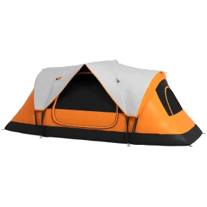 Campingtent, Tunneltent Voor 8 Personen, Met Lichthaak, Meshraam, 2 Kamers Winddicht Familietent Met Draagtas, 2000mm Waterafstotend Groepstent Voor Camping, Tuin, Oranje 1