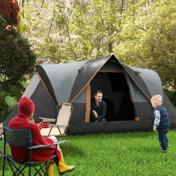 Campingtent Voor 5 6 Personen Stabiel Waterdicht Familietent Met Ingang Venster Draagtas, Tent Met 3000mm Waterkolom Tunnel Tent Koepeltent Voor Camping Reis Tuin, Lichtgrijs 2