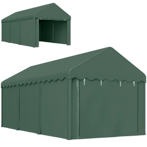 Carport 3x6 M Tentgarage Met Roldeuren, Dak, Afneembare Zijwanden, Uv Bestendig Waterdicht Garage Tent Schuilplaats Opslagtent Weidetent Garage Overkapping Voor Auto, Vrachtwagen, Suv, Boot, Groen 1