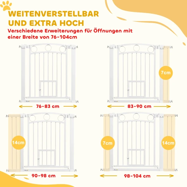 Deurbeveiligingshek, 76 104 Cm Traphek, Trapbeveiligingshek Zonder Boren, Trapbeveiliging Met Kattendeur, Afsluitbaar Beveiligingshek, Voor Middelgrote Honden, Staal, Wit 5