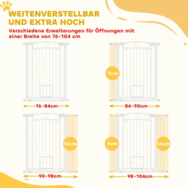 Deurbeveiligingshek Voor Honden, 76 104 Cm Afsluithek Zonder Boren, Stalen Traphek, Trapbeveiligingshek Met Kattendeur, Beschermingshek, Veiligheidshek Voor Trappen, Deur, Gang, Wit 5