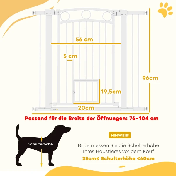 Deurbeveiligingshek Voor Honden, 76 104 Cm Traphek Zonder Boren, Afsluitbaar Trapbeveiligingshek Met Kattendeur, Beveiligingshek Voor Alle Grote Honden, Staal, Wit 4