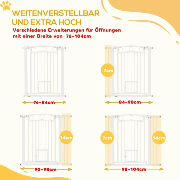 Deurbeveiligingshek Voor Honden, 76 104 Cm Traphek Zonder Boren, Afsluitbaar Trapbeveiligingshek Met Kattendeur, Beveiligingshek Voor Alle Grote Honden, Staal, Wit 5