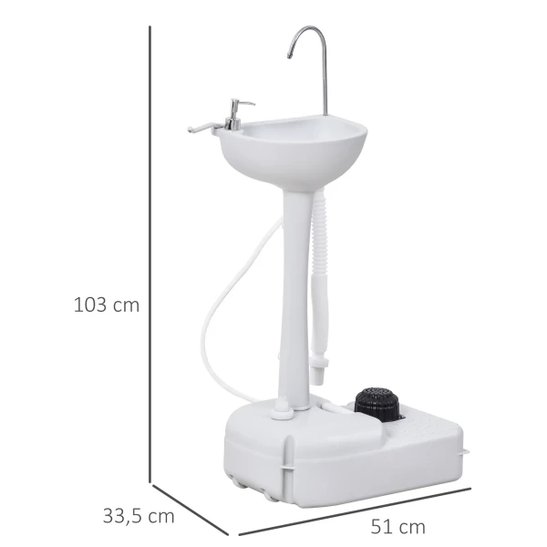 Draagbare Handwasbak Voor Tuin & Camping 17l Watertank Met Handdoekhouder En Voetpomp 51x33,5x103 Cm Grijs 4