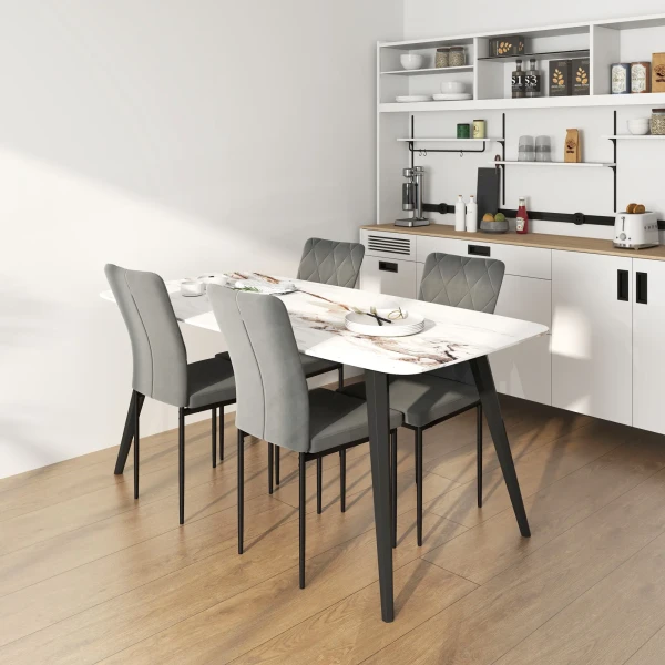 Eetkamerstoelen 4 Delige Set Keukenstoel Met Rugleuning, Fluweel Look, Fauteuil Gestoffeerde Stoel Stoelen Met Metalen Poten Voor Eettafel, Donkergrijs 9