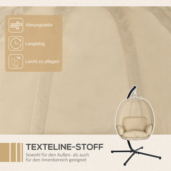 Eivormige Hangstoel Voor Buiten, Hangschommel Met Afneembare Wasbare Zitplaats, Frame, Hangmat Voor 1 Persoon, Schommelstoel Voor Binnen Buiten, Terras, Tuin, Khaki 5