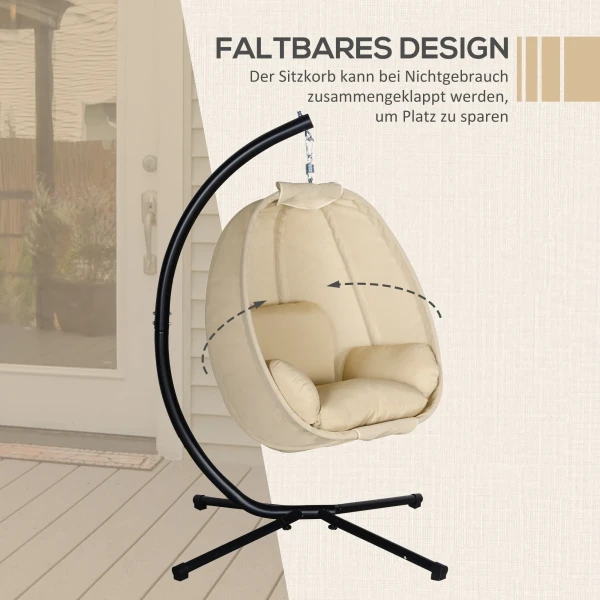 Eivormige Hangstoel Voor Buiten, Hangschommel Met Afneembare Wasbare Zitplaats, Frame, Hangmat Voor 1 Persoon, Schommelstoel Voor Binnen Buiten, Terras, Tuin, Khaki 7