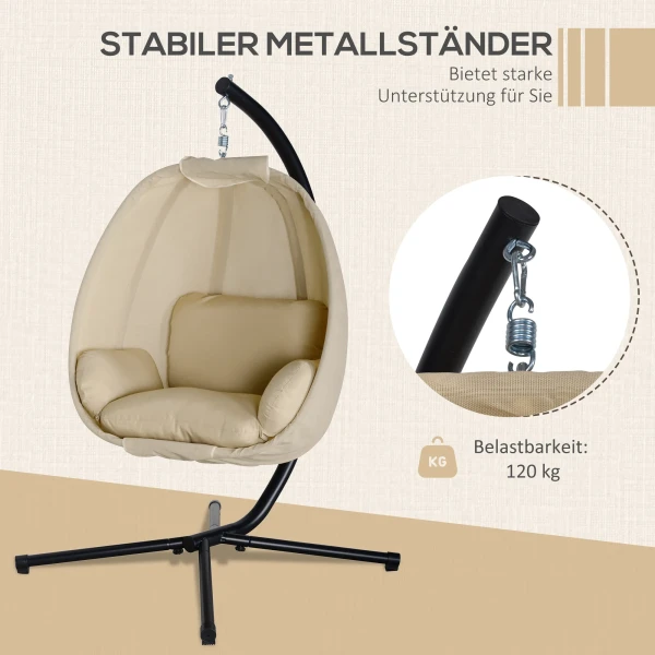 Eivormige Hangstoel Voor Buiten, Hangschommel Met Afneembare Wasbare Zitplaats, Frame, Hangmat Voor 1 Persoon, Schommelstoel Voor Binnen Buiten, Terras, Tuin, Khaki 8
