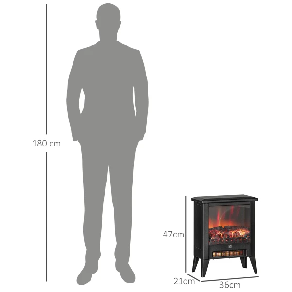 Elektrische Haard Met Verwarming, Led Vlam Effect, 1800 W Staande Haard Met Laag Geluidsniveau, Oververhittingsbeveiliging Voor Woonkamer, Slaapkamer, Zwart 4