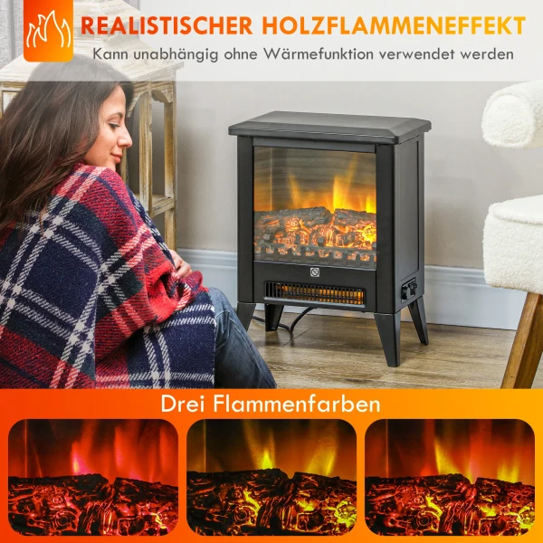 Elektrische Haard Met Verwarming, Led Vlam Effect, 1800 W Staande Haard Met Laag Geluidsniveau, Oververhittingsbeveiliging Voor Woonkamer, Slaapkamer, Zwart 5