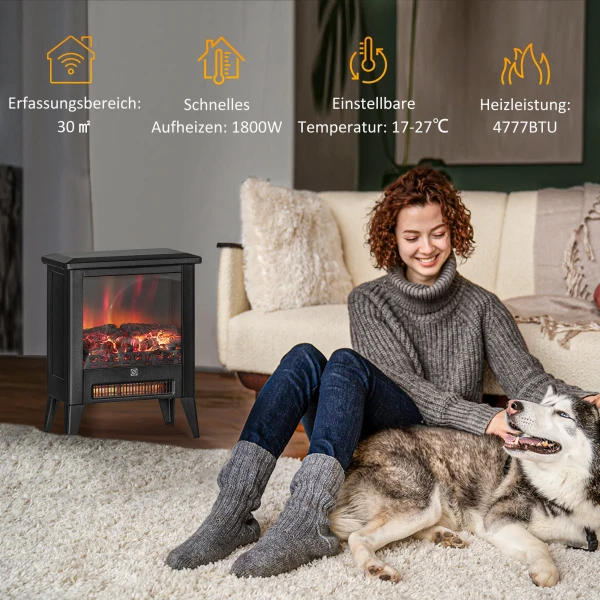 Elektrische Haard Met Verwarming, Led Vlam Effect, 1800 W Staande Haard Met Laag Geluidsniveau, Oververhittingsbeveiliging Voor Woonkamer, Slaapkamer, Zwart 6