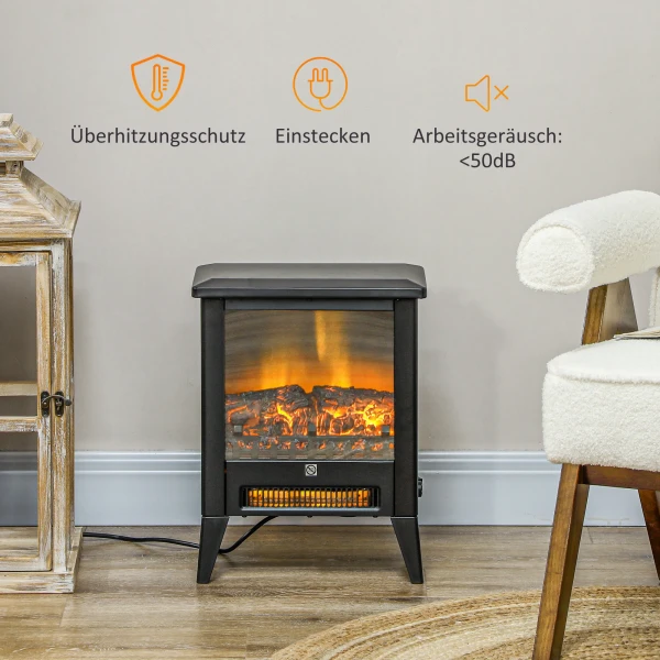 Elektrische Haard Met Verwarming, Led Vlam Effect, 1800 W Staande Haard Met Laag Geluidsniveau, Oververhittingsbeveiliging Voor Woonkamer, Slaapkamer, Zwart 7