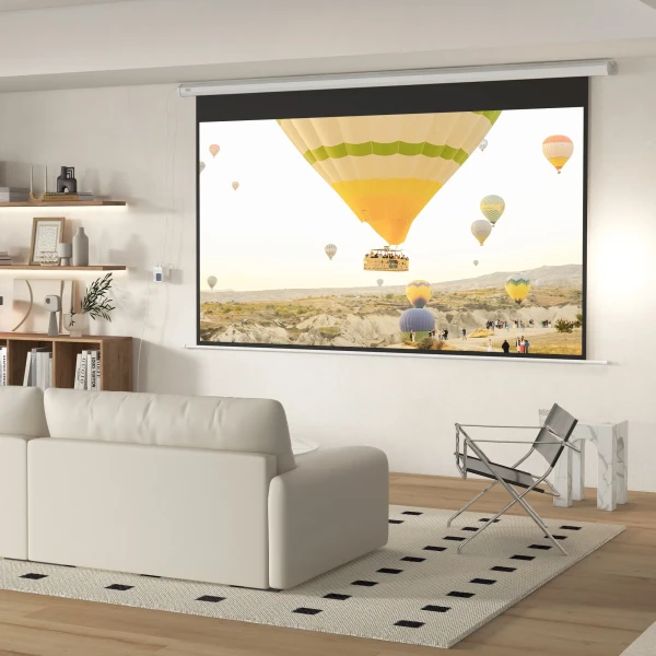 Elektrische Projectiescherm 266 X 149 Cm 16:9 Met Afstandsbediening Voor Thuisbioscoop & Presentaties, Metaal, Wit 2