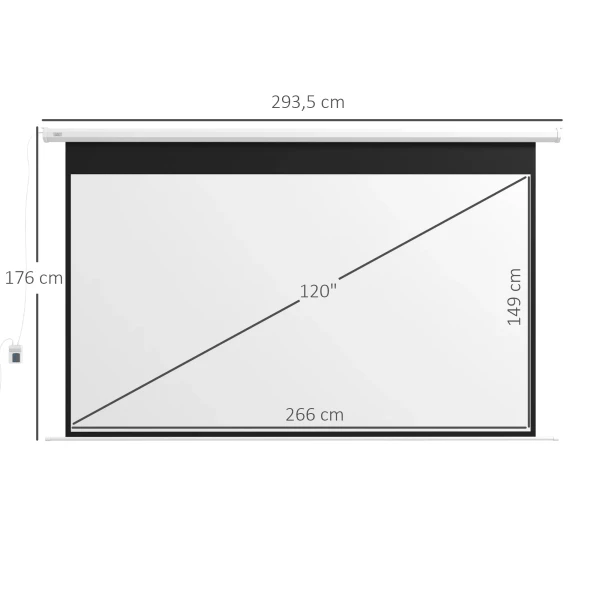 Elektrische Projectiescherm 266 X 149 Cm 16:9 Met Afstandsbediening Voor Thuisbioscoop & Presentaties, Metaal, Wit 4