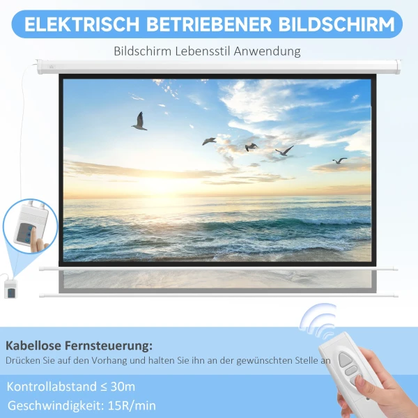 Elektrische Projectiescherm 266 X 149 Cm 16:9 Met Afstandsbediening Voor Thuisbioscoop & Presentaties, Metaal, Wit 5