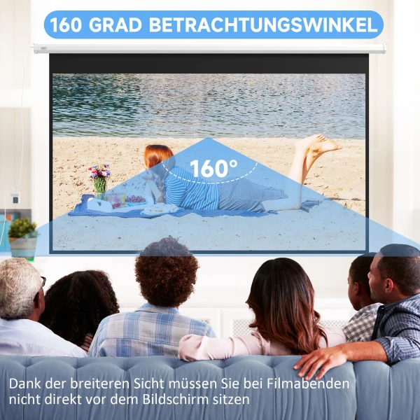 Elektrische Projectiescherm 266 X 149 Cm 16:9 Met Afstandsbediening Voor Thuisbioscoop & Presentaties, Metaal, Wit 6