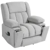Elektrische Tv Fauteuil Met Opsta Hulp, Relaxfauteuil Met Massage / Verwarmings /ligfunctie, Tv Fauteuil Met Bekerhouder, Opslagruimte, Usb Aansluitingen En Afstandsbediening, Fluweel, Lichtgrijs 1