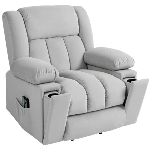 Elektrische Tv Fauteuil Met Opsta Hulp, Relaxfauteuil Met Massage / Verwarmings /ligfunctie, Tv Fauteuil Met Bekerhouder, Opslagruimte, Usb Aansluitingen En Afstandsbediening, Fluweel, Lichtgrijs 1