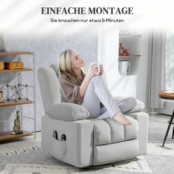 Elektrische Tv Fauteuil Met Opsta Hulp, Relaxfauteuil Met Massage / Verwarmings /ligfunctie, Tv Fauteuil Met Bekerhouder, Opslagruimte, Usb Aansluitingen En Afstandsbediening, Fluweel, Lichtgrijs 9