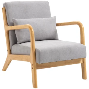 Fauteuil Lounge Stoel Met Armleuning, Lendenkussen, Gevoerde Relaxstoel Met Houten Frame, Fluweelachtige Afwerking, S Veer, Voor Slaapkamer, Woonkamer, Grijs 1