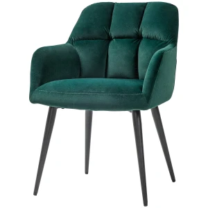 Fauteuil Loungefauteuil Met Armleuning, Fluweelachtig, Gestoffeerde Relaxfauteuil Met Stalen Poten, Voor Woonkamer, Slaapkamer, Donkergroen 1