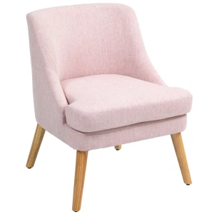 Fauteuil Loungefauteuil Met Linnenlook, Armleuning, Gestoffeerde Relaxfauteuil Met Houten Poten, Voor Woonkamer, Slaapkamer, Roze 1