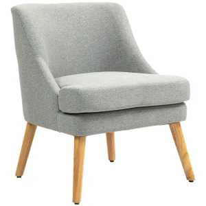 Fauteuil Loungefauteuil Met Linnenlook, Armleuning, Gevoerde Relaxfauteuil Met Houten Poten, Voor Woonkamer, Slaapkamer, Lichtgrijs 1