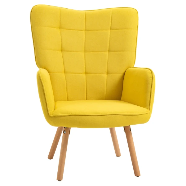 Fauteuil Met Armleuningen, Gestoffeerde Fauteuil Met Houten Frame En Fluwelen Look, Relaxfauteuil Voor Woonkamer, Slaapkamer, Geel 1