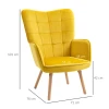 Fauteuil Met Armleuningen, Gestoffeerde Fauteuil Met Houten Frame En Fluwelen Look, Relaxfauteuil Voor Woonkamer, Slaapkamer, Geel 4