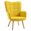 Fauteuil Met Armleuningen, Gestoffeerde Fauteuil Met Houten Frame En Fluwelen Look, Relaxfauteuil Voor Woonkamer, Slaapkamer, Geel 9