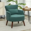 Fauteuil Met Rugleuning, Afgeronde Armleuningen, Gestoffeerde Loungestoel Met Koordlook, Houten Poten, Voor Slaapkamer, Woonkamer, Tot 120 Kg, Donkergroen 2