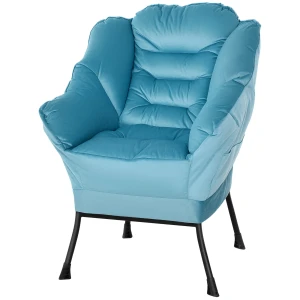 Fauteuil Woonkamer Loungestoel Gestoffeerde Relaxstoel Met Zijvak, Stalen Poten Gestoffeerde Stoel Met Fluweeluitstraling, Enkele Stoel Voor Slaapkamer, Blauw 1