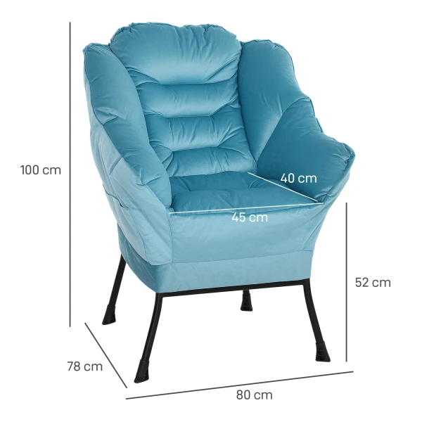 Fauteuil Woonkamer Loungestoel Gestoffeerde Relaxstoel Met Zijvak, Stalen Poten Gestoffeerde Stoel Met Fluweeluitstraling, Enkele Stoel Voor Slaapkamer, Blauw 4