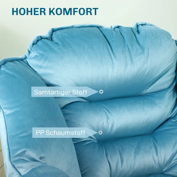 Fauteuil Woonkamer Loungestoel Gestoffeerde Relaxstoel Met Zijvak, Stalen Poten Gestoffeerde Stoel Met Fluweeluitstraling, Enkele Stoel Voor Slaapkamer, Blauw 5