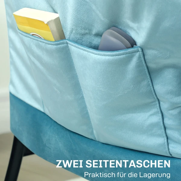 Fauteuil Woonkamer Loungestoel Gestoffeerde Relaxstoel Met Zijvak, Stalen Poten Gestoffeerde Stoel Met Fluweeluitstraling, Enkele Stoel Voor Slaapkamer, Blauw 6