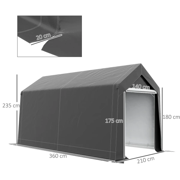 Garage Tent, 2,1 X 3,6 X 2,35 M Opslagtent Met Uv Bescherming, Ritssluitingdeur, Waterafstotende Foliegarage Voor Motorfiets, Tuingereedschap, Donkergrijs 4