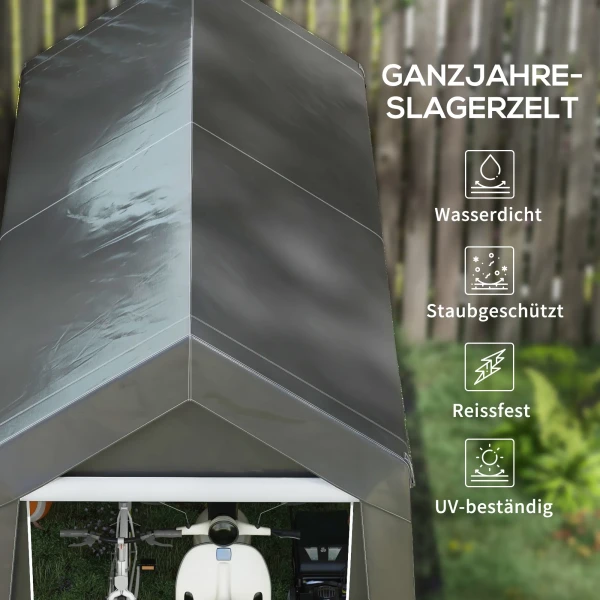 Garage Tent, 2,1 X 3,6 X 2,35 M Opslagtent Met Uv Bescherming, Ritssluitingdeur, Waterafstotende Foliegarage Voor Motorfiets, Tuingereedschap, Donkergrijs 5