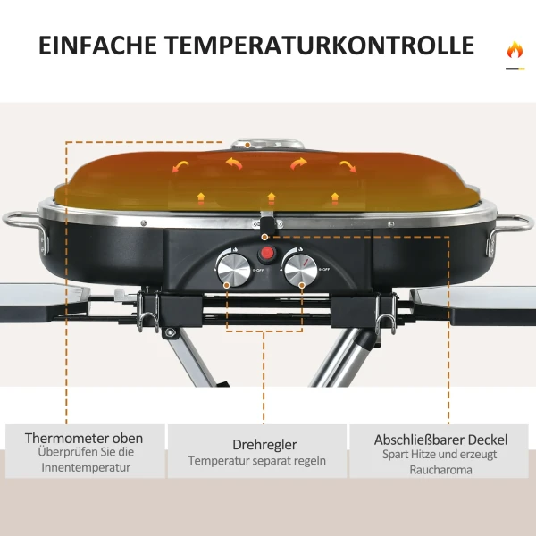 Gasgrill Bbq Grillwagen Inklapbaar Met 2 Branders En Grillnet, Roestvrij Staal Zwart Zilver, Zijtafel Met Wielen, 2,34 Kw, 100x41,6x82,5cm 5