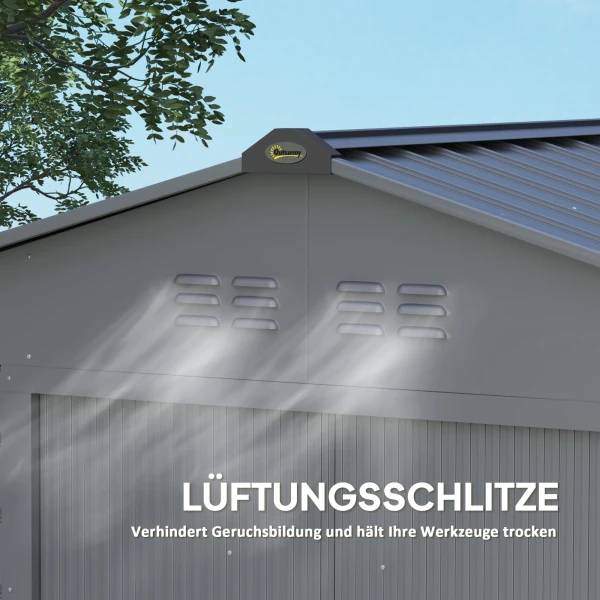 Gegalvaniseerd Stalen Tuinhuis 2,43㎡ 213x131x192cm Tuinschuur Met Zadeldak, Afsluitbare Schuifdeur, Weerbestendig Tuinhuis, Outdoor Tuinschuur Voor Achtertuin Buitengebied, Grijs 8