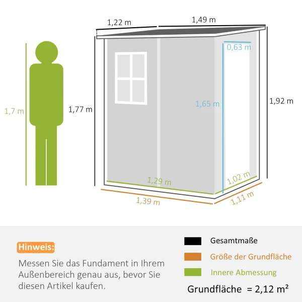 Gereedschapshuis 1,54m³, Tuinhuis Met Lessenaarsdak, 122 X 149 X 192/177 Cm, Gereedschapsschuur Met Afsluitbare Deur, Venster, Fietsgarage, Tuinkast Van Aluminium, Voor Achtertuin, Tuin, Grijs 4