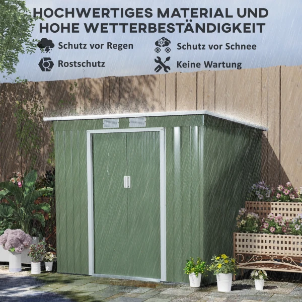 Gereedschapshuis 2,42 M², Tuinhuis Met Ventilatieraam, Schuifdeur, Fundering, 213 X 130 X 159/172 Cm, Gereedschapsschuur Van Gegalvaniseerd Staal, Weerbestendig, Voor Tuin, Groen 5