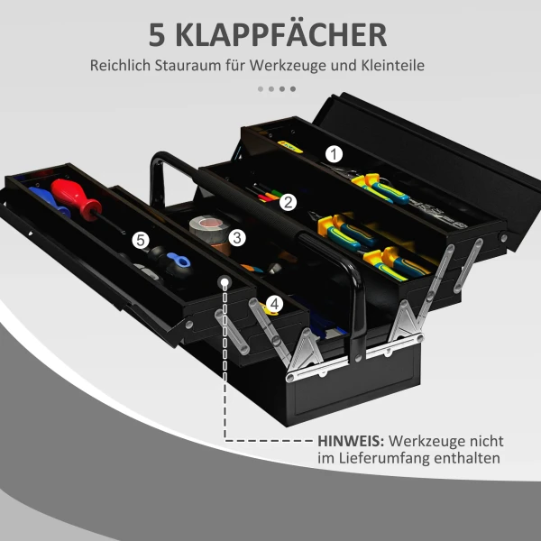 Gereedschapskoffer Gereedschapskist 5 Vakken Opklapbaar Staal (spcc) Zwart 56 X 20 X 41 Cm 6