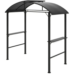 Grillpaviljoen 233 X 110 X 235 Cm Winddicht Tuinpaviljoen Met Dubbeldak, Planken, Tuinbogen Met Uv Bescherming, Bbq Paviljoen Van Staal, Tuintent Grilltent Voor Feest Bbq, Donkergrijs 1