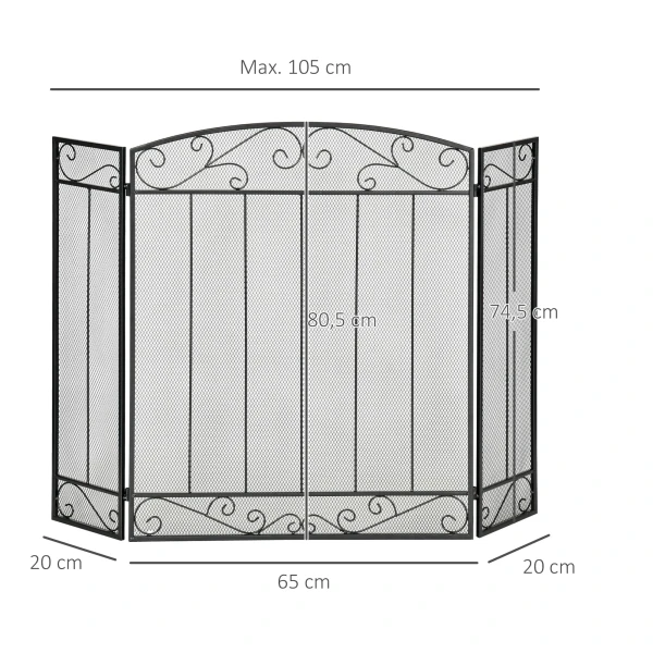 Haardveiligheidshek, Opvouwbaar Haardscherm Met 3 Panelen, Ovenveiligheidshek, Vonkenscherm Voor Woonkamer, Staal, 105 X 80,5 Cm, Zwart 4