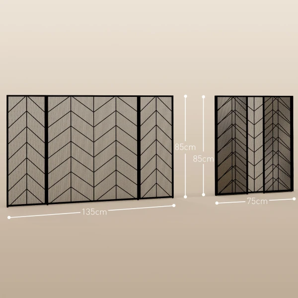 Haardveiligheidshek, Opvouwbaar Haardscherm Met 3 Panelen, Ovenveiligheidshek, Vonkenscherm Voor Woonkamer, Staal, 135 X 85 Cm, Zwart 4