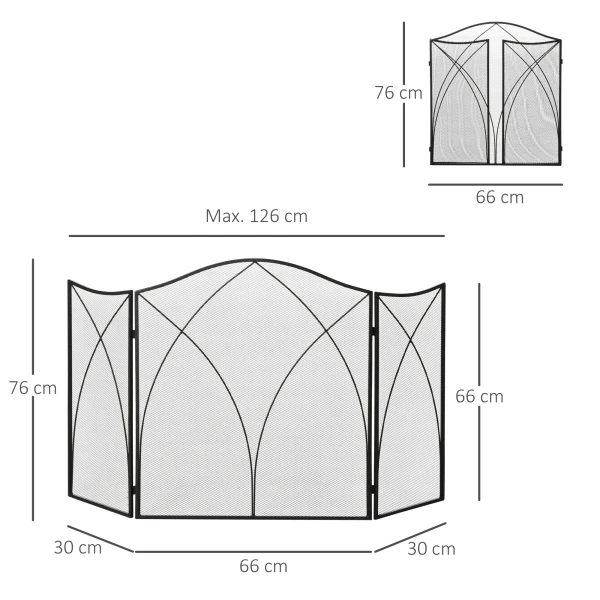 Haardveiligheidshek, Opvouwbaar Haardscherm Met 3 Panelen, Ovenveiligheidshek, Vonkenvanger Voor Woonkamer, Metaal, 126 X 76 Cm, Zwart 4