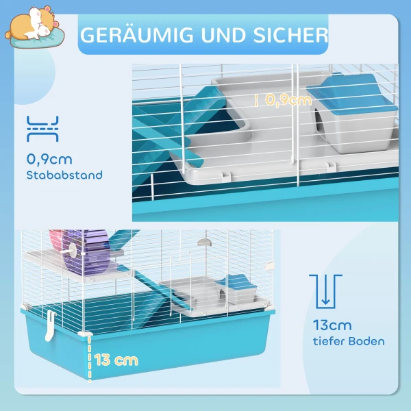 Hamsterkooi, 6 Verdiepingen Knaagdierkooi Met Buizen, Tunnels, Hut, Loopwiel, Voerbak, Waterfles, Hellingen, Voor Dwerghamsters En Gerbils, 58 X 36 X 81 Cm Lichtblauw 8