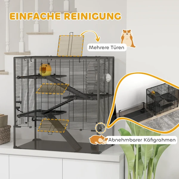 Hamsterkooi Voor Dwerghamsters, 4 Laags Knaagdierkooi Met Glazen Bodem, Hut, Loopwiel, Hellingen, Voerbak, Kleine Dierenkooi Dwerghamsterkooi 78,5 X 48,5 X 80 Cm Zwart 7