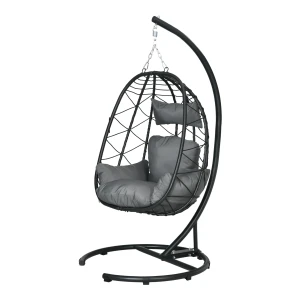 Hangstoel Rattan Hangstoel 195 Cm Hoog Met Frame, Kussen En Waterdichte Hoes Voor Tuin En Binnenruimte Tot 150 Kg 1